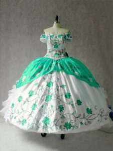Great Floor Length Lace Up Ball Gown Prom Dress Multi-color for Military Ball and Sweet 16 and Quinceanera with Embroide