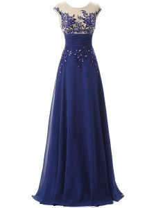 Empire Prom Dress Blue Scoop Chiffon Sleeveless Floor Length Zipper