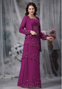 Purple Empire Chiffon Straps Sleeveless Beading Floor Length Zipper Mother Of The Bride Dress