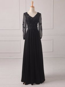 Admirable Black Long Sleeves Chiffon Zipper Mother Of The Bride Dress for Prom and Party and Military Ball