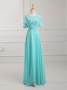 Half Sleeves Zipper Floor Length Lace and Appliques Mother Of The Bride Dress