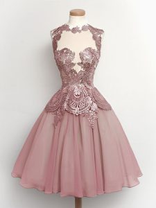 Best Selling Chiffon High-neck Sleeveless Lace Up Lace Dama Dress for Quinceanera in Grey