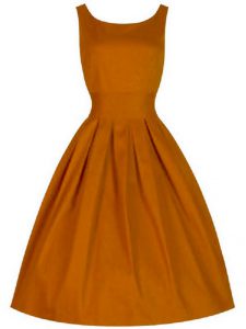Scoop Sleeveless Quinceanera Dama Dress Knee Length Ruching Orange Taffeta