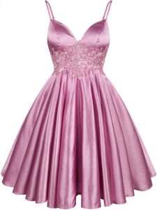 Modest Spaghetti Straps Sleeveless Lace Up Wedding Party Dress Lilac Elastic Woven Satin