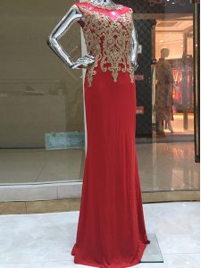 Fine Red Zipper Scoop Beading and Appliques Chiffon Sleeveless