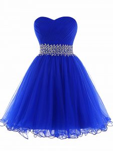 A-line Dress for Prom Royal Blue Sweetheart Tulle Sleeveless Mini Length Lace Up