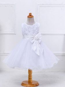 New Style White Ball Gowns Scoop Sleeveless Organza Mini Length Zipper Bowknot Little Girls Pageant Gowns
