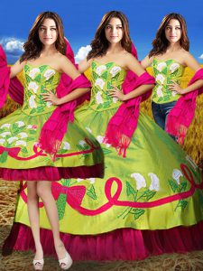 Sweetheart Sleeveless Sweet 16 Dresses Floor Length Embroidery Olive Green Organza and Taffeta