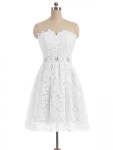 Inexpensive White Sweetheart Zipper Beading and Lace and Appliques Evening Dress Sleeveless