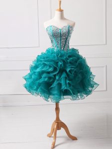 Sweetheart Sleeveless Lace Up Prom Dresses Teal Organza