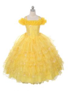 Yellow Organza Lace Up Pageant Gowns For Girls Sleeveless Floor Length Ruffles and Ruffled Layers