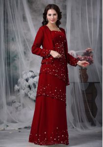 Comfortable Wine Red Chiffon Zipper Straps Sleeveless Floor Length Mother Of The Bride Dress Beading