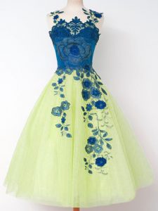 Beautiful Yellow Green Sleeveless Tulle Zipper Wedding Party Dress for Prom and Party and Wedding Party
