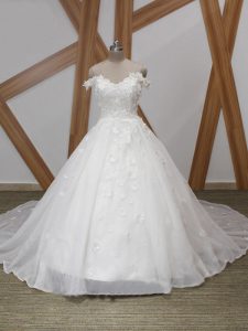 Gorgeous Off The Shoulder Sleeveless Organza Wedding Dress Appliques Court Train Zipper