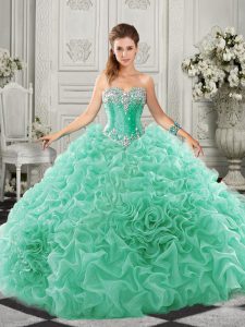 Apple Green Ball Gowns Sweetheart Sleeveless Organza Court Train Lace Up Beading and Ruffles Ball Gown Prom Dress