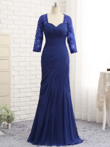 Floor Length Column/Sheath 3 4 Length Sleeve Blue Mother Of The Bride Dress Zipper
