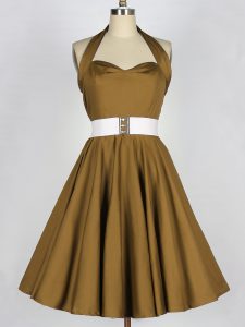 Belt Quinceanera Court of Honor Dress Brown Lace Up Sleeveless Knee Length