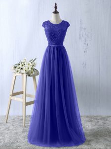 Suitable Scoop Short Sleeves Tulle Prom Evening Gown Lace Zipper