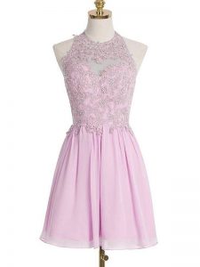 Traditional Appliques Bridesmaids Dress Lilac Lace Up Sleeveless Knee Length