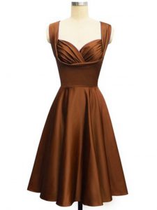 Sophisticated Ruching Bridesmaids Dress Chocolate Lace Up Sleeveless Knee Length