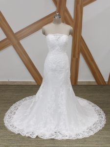 Spectacular White Sleeveless Lace Lace Up Bridal Gown