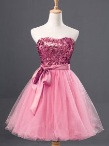 Super Rose Pink Prom and Party with Sequins Sweetheart Sleeveless Zipper
