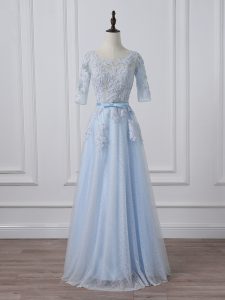 High Quality Light Blue Mother Of The Bride Dress Prom and Party and Sweet 16 with Beading and Lace and Appliques Scoop 