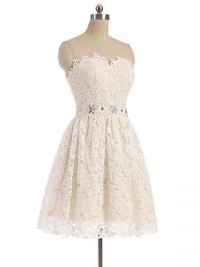 Ideal Sleeveless Beading and Lace Zipper Dress for Prom