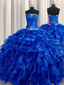 Best Selling Floor Length Royal Blue Quinceanera Dresses Organza Sleeveless Beading and Ruffles