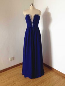 Beading Bridesmaid Gown Royal Blue Side Zipper Sleeveless Floor Length
