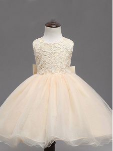 Scoop Sleeveless Organza Little Girl Pageant Dress Lace and Bowknot Backless