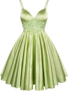 Fantastic Yellow Green Lace Up Bridesmaid Dress Lace Sleeveless Knee Length