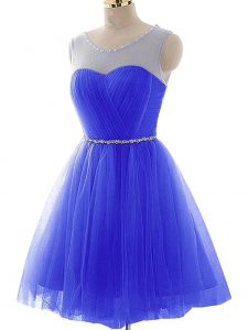 Blue Pageant Gowns Prom and Party and Sweet 16 with Beading and Ruching Scoop Sleeveless Lace Up