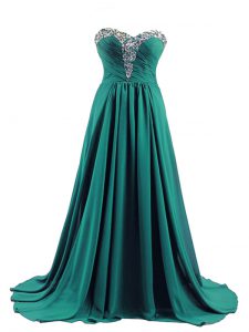 Sweetheart Sleeveless Brush Train Lace Up Evening Dress Turquoise Elastic Woven Satin