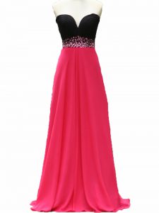 Pink And Black Sleeveless Floor Length Beading Zipper Going Out Dresses