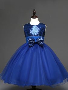 Sophisticated Tulle Scoop Sleeveless Zipper Sequins and Bowknot Flower Girl Dresses for Less in Royal Blue