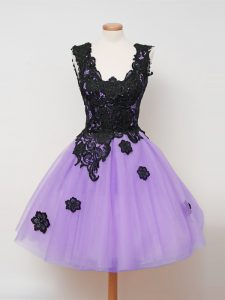 Most Popular Lilac Bridesmaid Gown Prom and Party and Wedding Party with Appliques Straps Sleeveless Zipper