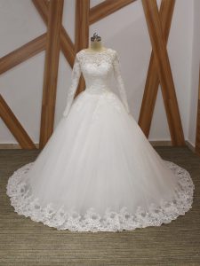 Scalloped Sleeveless Tulle Wedding Dresses Beading and Appliques Court Train Zipper