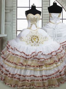 Customized White Quinceanera Gown Military Ball and Sweet 16 and Quinceanera with Beading and Embroidery and Ruffled Lay