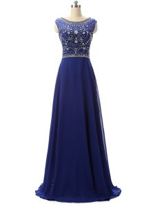 Captivating Royal Blue Sleeveless Floor Length Beading Zipper Prom Dresses