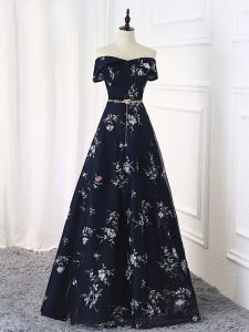 Free and Easy Multi-color Printed Lace Up Homecoming Dress Sleeveless Floor Length Beading and Belt