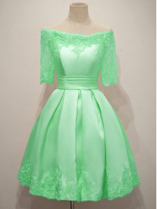 Unique Apple Green Half Sleeves Taffeta Lace Up Vestidos de Damas for Prom and Party and Wedding Party