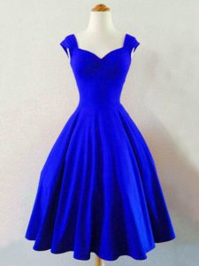 Pretty Knee Length A-line Sleeveless Royal Blue Bridesmaids Dress Lace Up