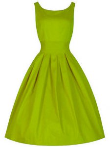 Sleeveless Taffeta Knee Length Lace Up Wedding Party Dress in Olive Green with Ruching