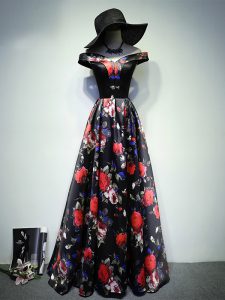 Pretty Multi-color Lace Up Off The Shoulder Ruching Prom Dresses Printed Sleeveless