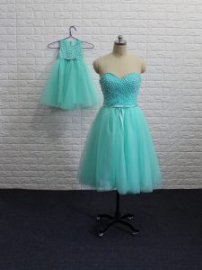 Aqua Blue Sleeveless Tulle Lace Up Military Ball Gown for Prom and Party and Sweet 16
