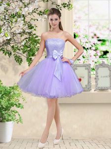 Low Price Off The Shoulder Sleeveless Lace Up Bridesmaid Dresses Lilac Organza