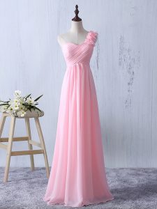 Customized Sleeveless Zipper Floor Length Ruffles and Ruching Bridesmaid Dress