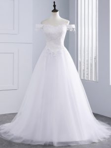 Lace and Appliques Wedding Gowns White Lace Up Sleeveless