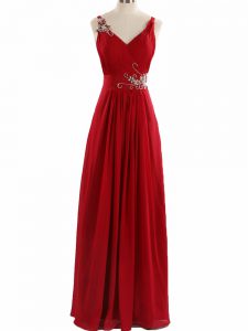 Exceptional Sleeveless Beading and Ruching Zipper Formal Dresses